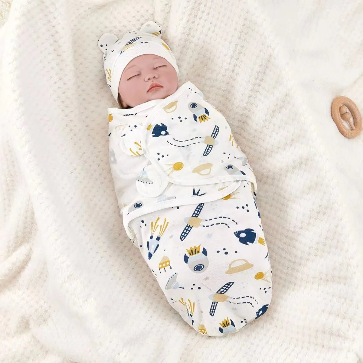 Premier Newborn Swaddle Wrap Organic Cotton with Cap – Baby Cocoon Blanket 0-6 Months Old