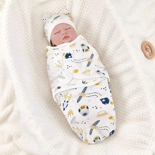 Premier Newborn Swaddle Wrap Organic Cotton with Cap – Baby Cocoon Blanket 0-6 Months Old