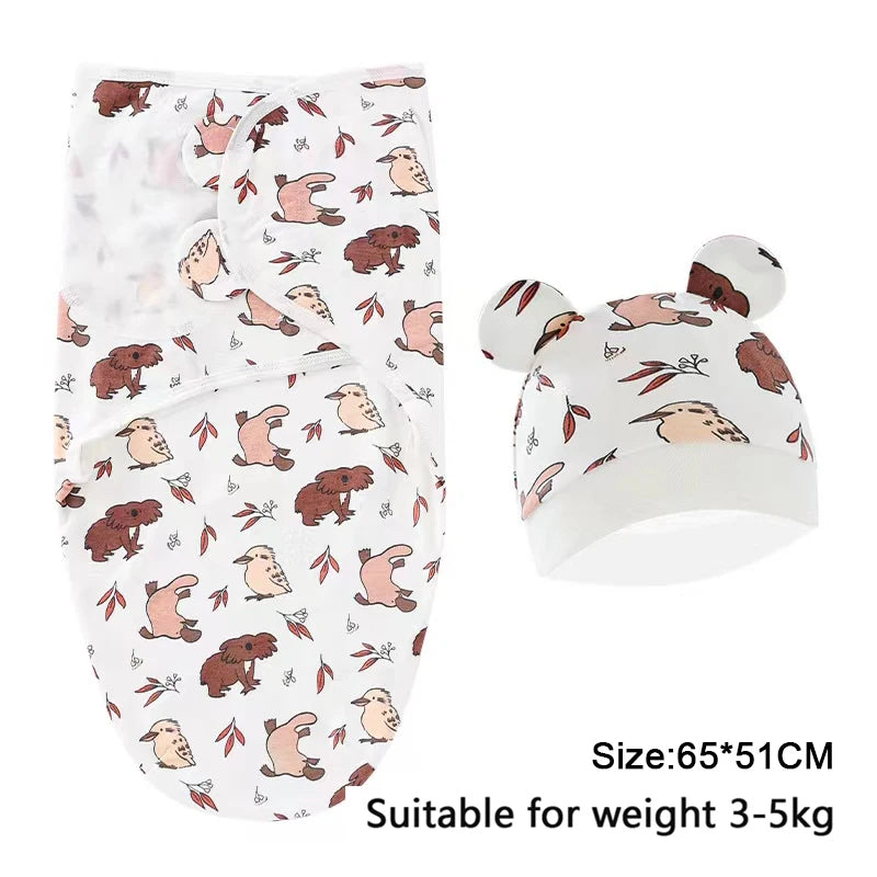 Premier Newborn Swaddle Wrap Organic Cotton with Cap – Baby Cocoon Blanket 0-6 Months Old