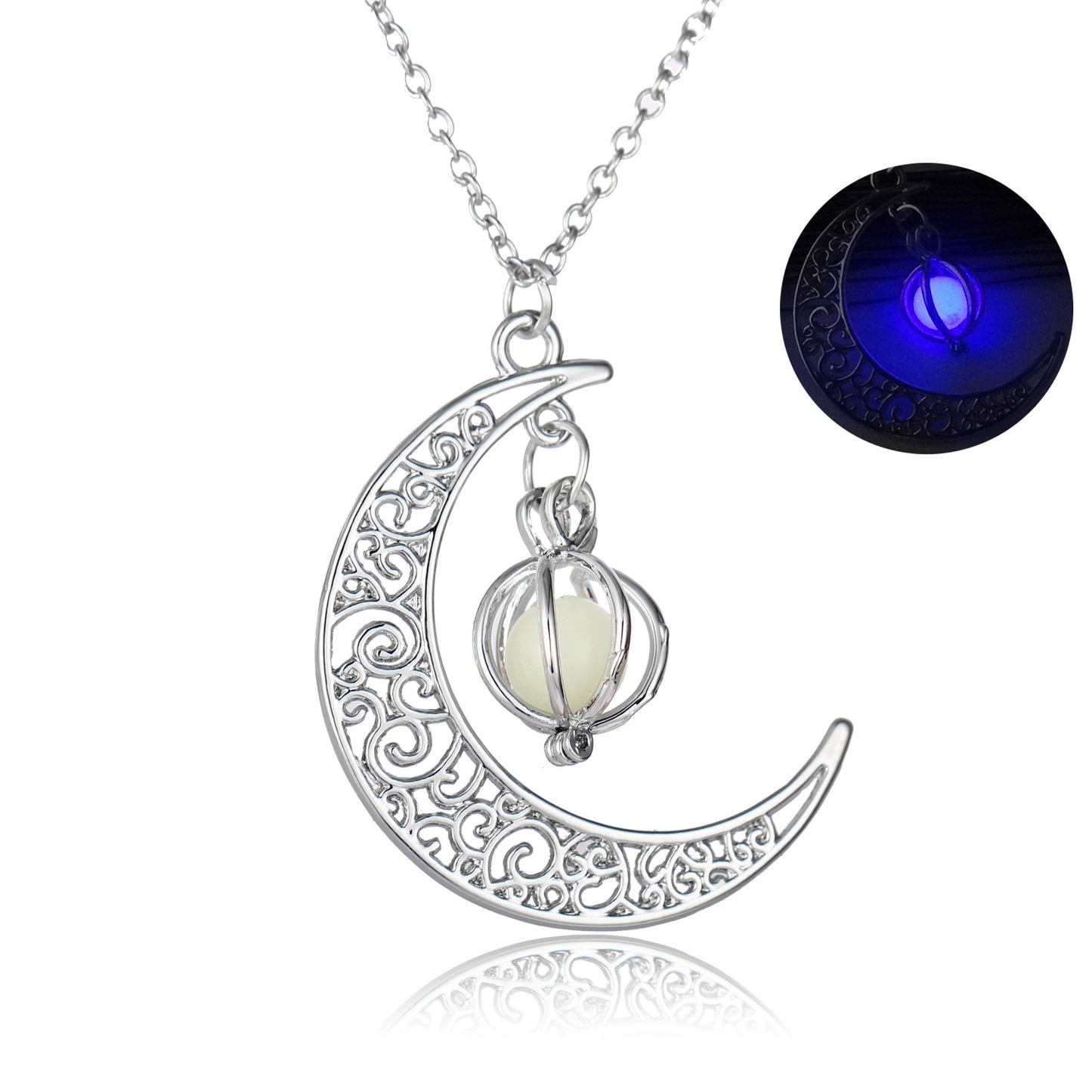 Crescent Moon Necklace Glow Stone Half Moon Necklace Pendant Jewelry Charm