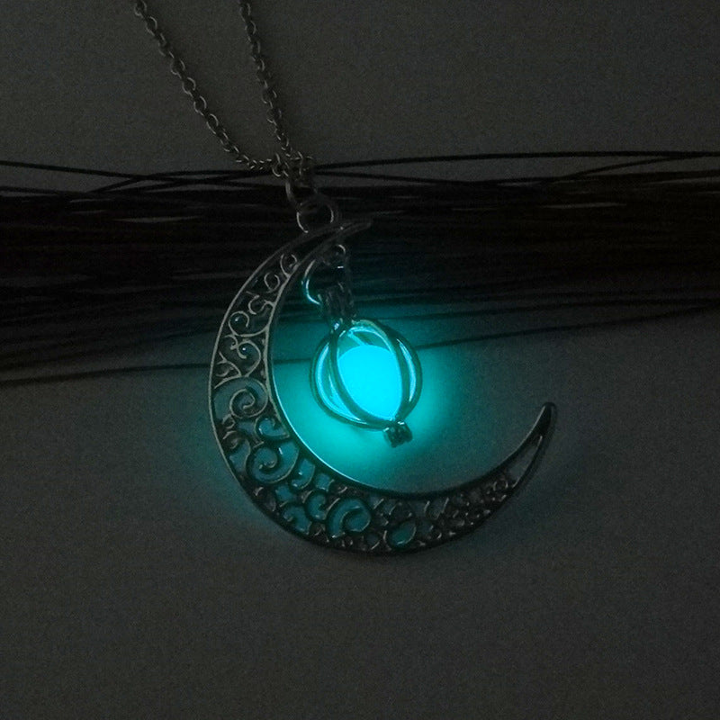 Crescent Moon Necklace Glow Stone Half Moon Necklace Pendant Jewelry Charm