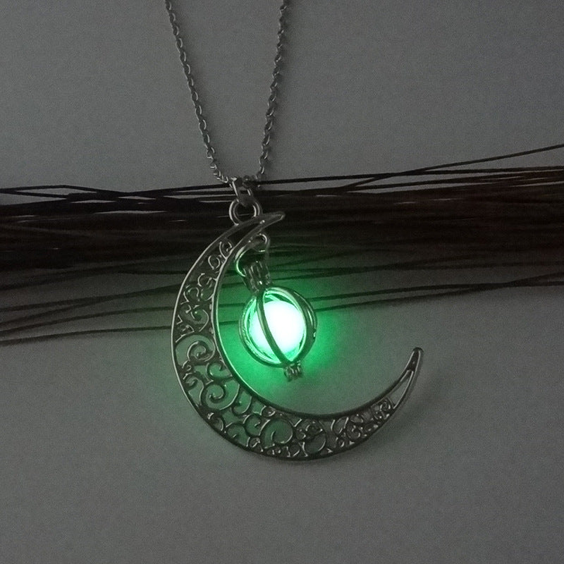 Crescent Moon Necklace Glow Stone Half Moon Necklace Pendant Jewelry Charm