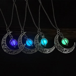 Crescent Moon Necklace Glow Stone Half Moon Necklace Pendant Jewelry Charm