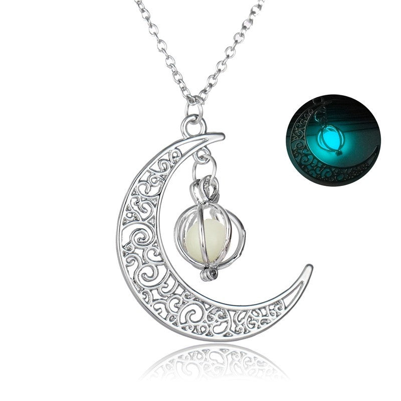 Crescent Moon Necklace Glow Stone Half Moon Necklace Pendant Jewelry Charm
