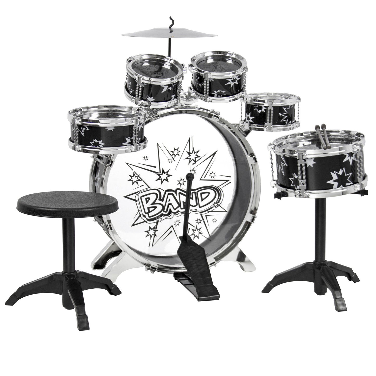 Kids Toy Musical Instrument 11 Piece Kids Drum Set W/ Stool, Drumsticks