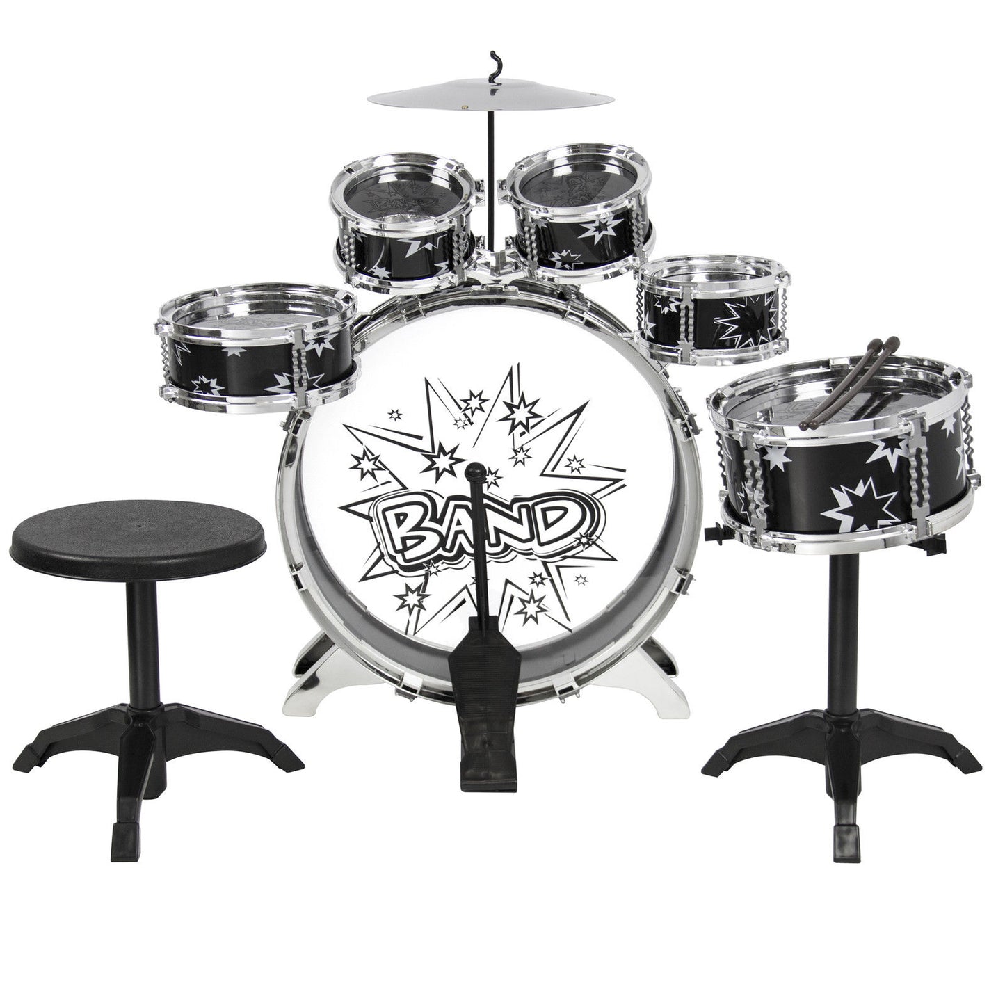 Kids Toy Musical Instrument 11 Piece Kids Drum Set W/ Stool, Drumsticks