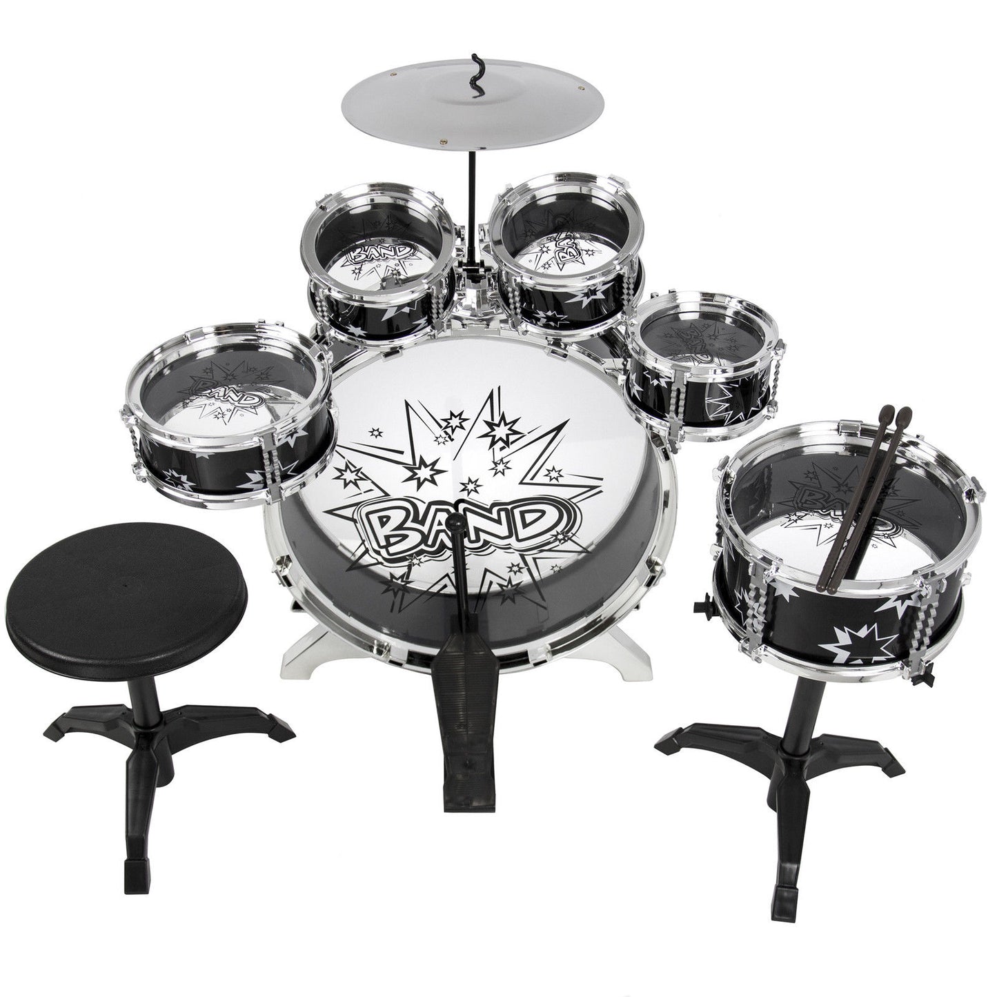 Kids Toy Musical Instrument 11 Piece Kids Drum Set W/ Stool, Drumsticks
