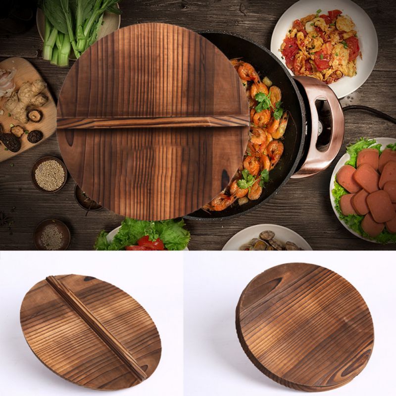 New Natural Traditional Wooden Wok Cover Lid