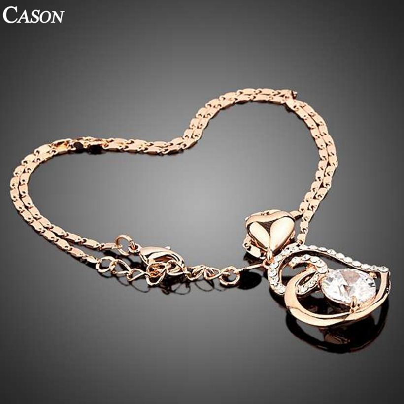 Womens Love Heart Chain Necklace Crystal 18K Rose Gold Plated Swarovski Fashion