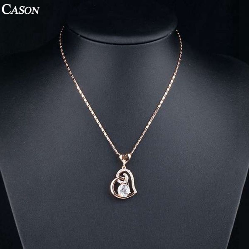Womens Love Heart Chain Necklace Crystal 18K Rose Gold Plated Swarovski Fashion