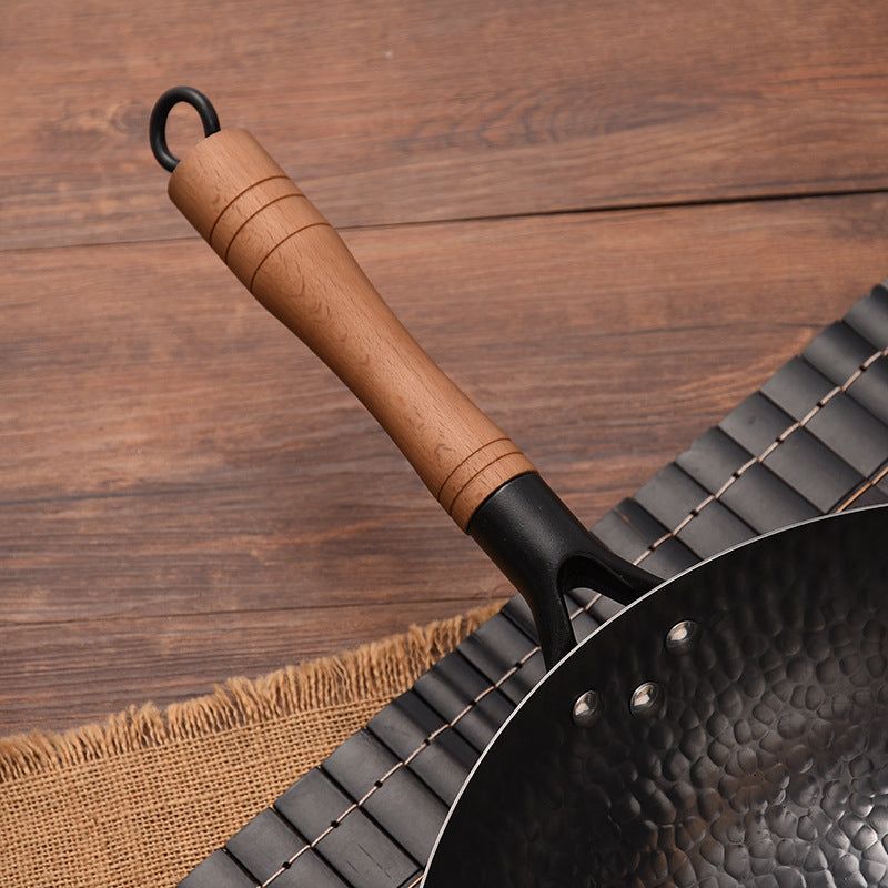 Professional Hand Hammered Chinese Cast Iron Non Stick Wok Carbon Steel Reinforced Pan