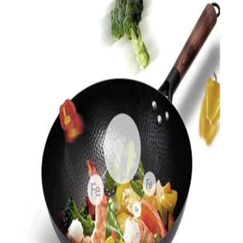 Professional Hand Hammered Chinese Cast Iron Non Stick Wok Carbon Steel Reinforced Pan