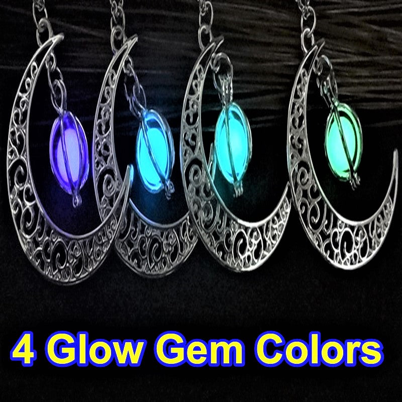 Crescent Moon Necklace Glow Stone Half Moon Necklace Pendant Jewelry Charm