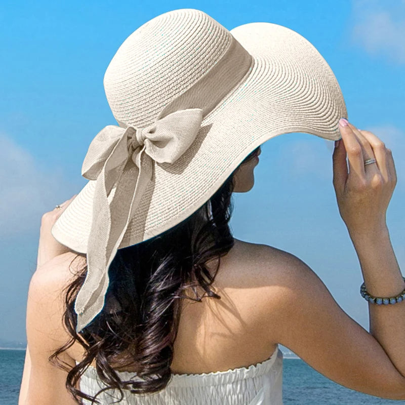 Womens Wide Brim Straw Bow Sun Hat – Lightweight, Breathable & Summer Ready