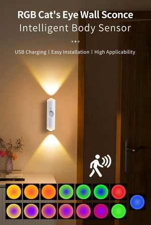 Motion Sensor Night Light – Indoor & Outdoor Sconce Diffused Lighting Lamp (Battery Operated, RGB LED)