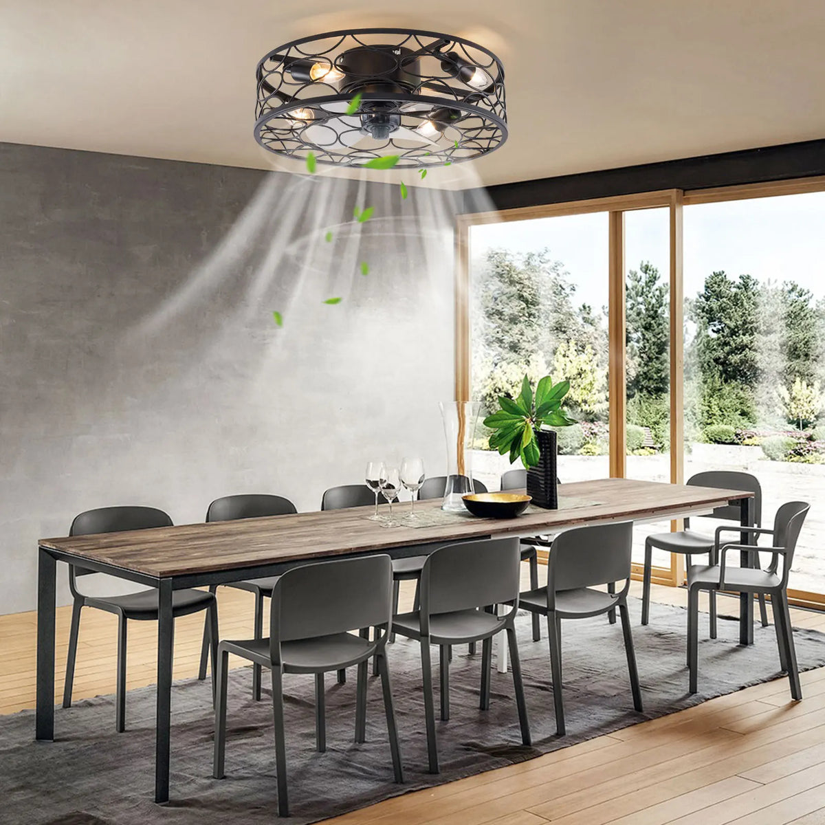 Industrial Farmhouse Ceiling Fan Light & Remote Caged Rustic Modern Enclosed Fan