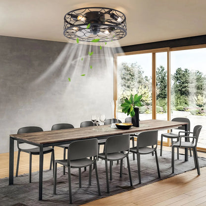 Industrial Farmhouse Ceiling Fan Light & Remote Caged Rustic Modern Enclosed Fan