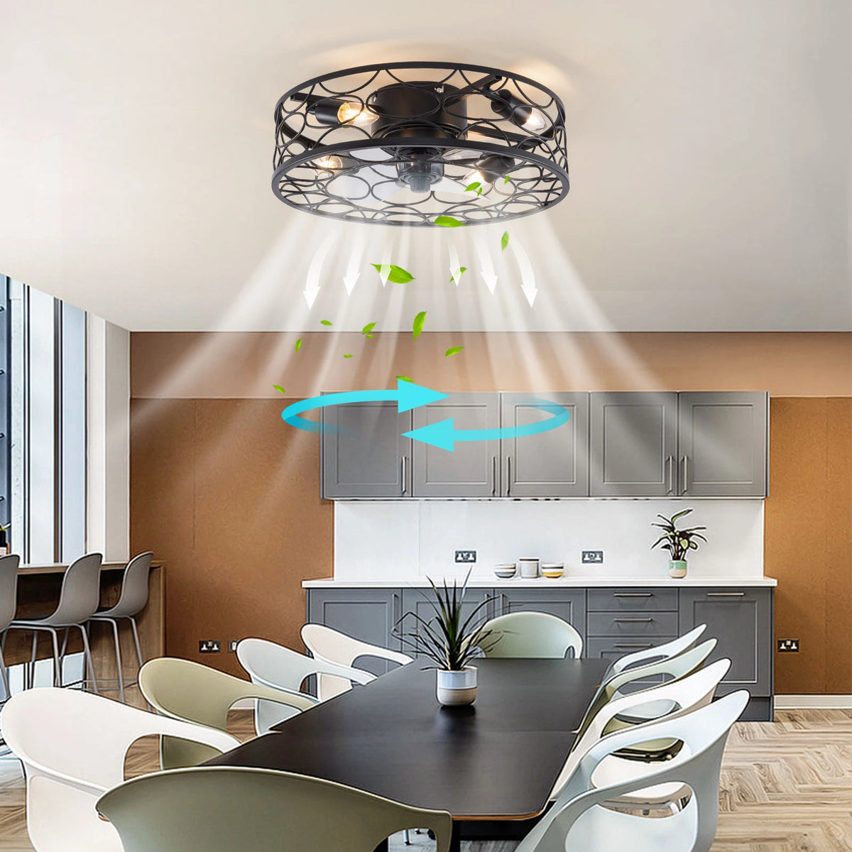 Industrial Farmhouse Ceiling Fan Light & Remote Caged Rustic Modern Enclosed Fan