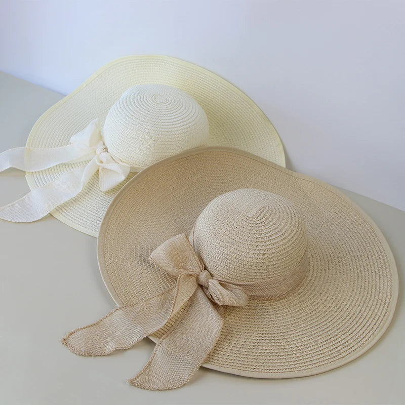 Womens Wide Brim Straw Bow Sun Hat – Lightweight, Breathable & Summer Ready