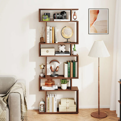 6 Tier Wooden Corner Bookshelf Bookcase Shelves Storage Rack Display Shelves
