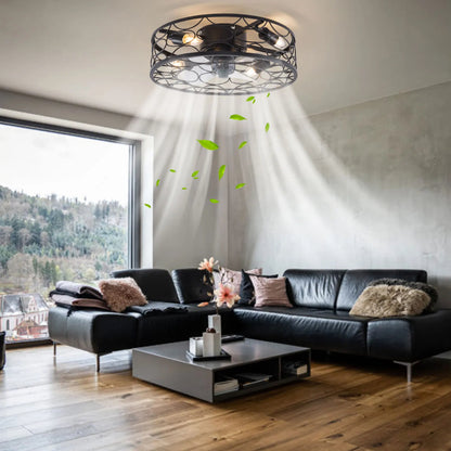 Industrial Farmhouse Ceiling Fan Light & Remote Caged Rustic Modern Enclosed Fan