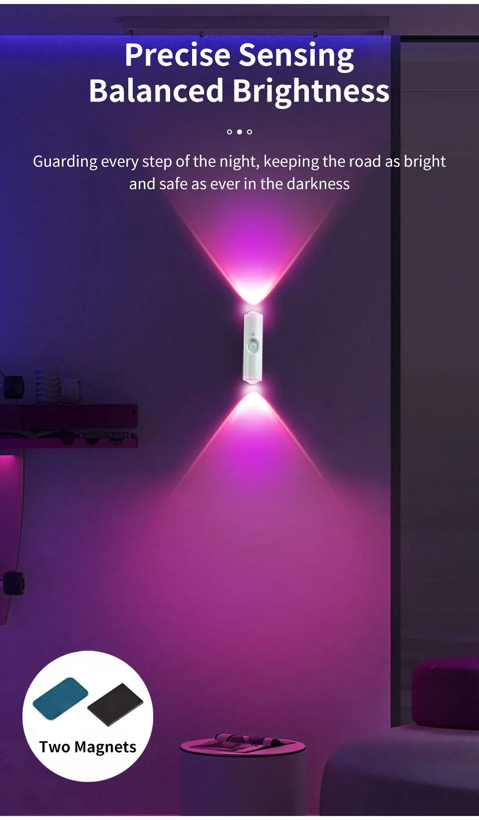 Motion Sensor Night Light – Indoor & Outdoor Sconce Diffused Lighting Lamp (Battery Operated, RGB LED)