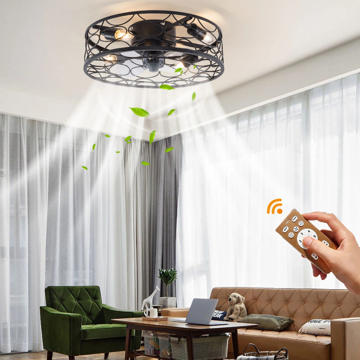 Industrial Farmhouse Ceiling Fan Light & Remote Caged Rustic Modern Enclosed Fan