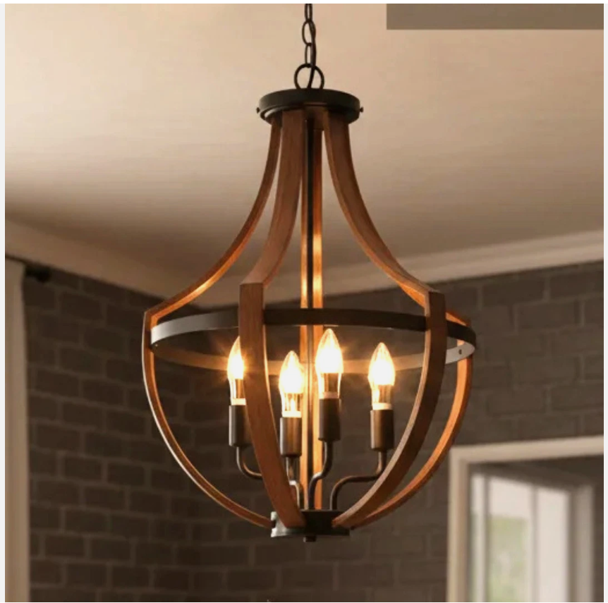 Farmhouse Wooden Chandelier Lighting Fixture Pendant Light Hanging Lamp