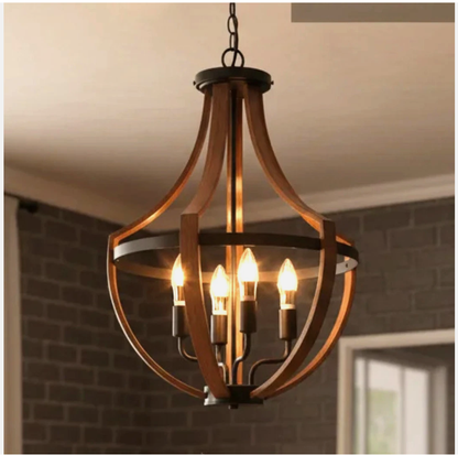Farmhouse Wooden Chandelier Lighting Fixture Pendant Light Hanging Lamp