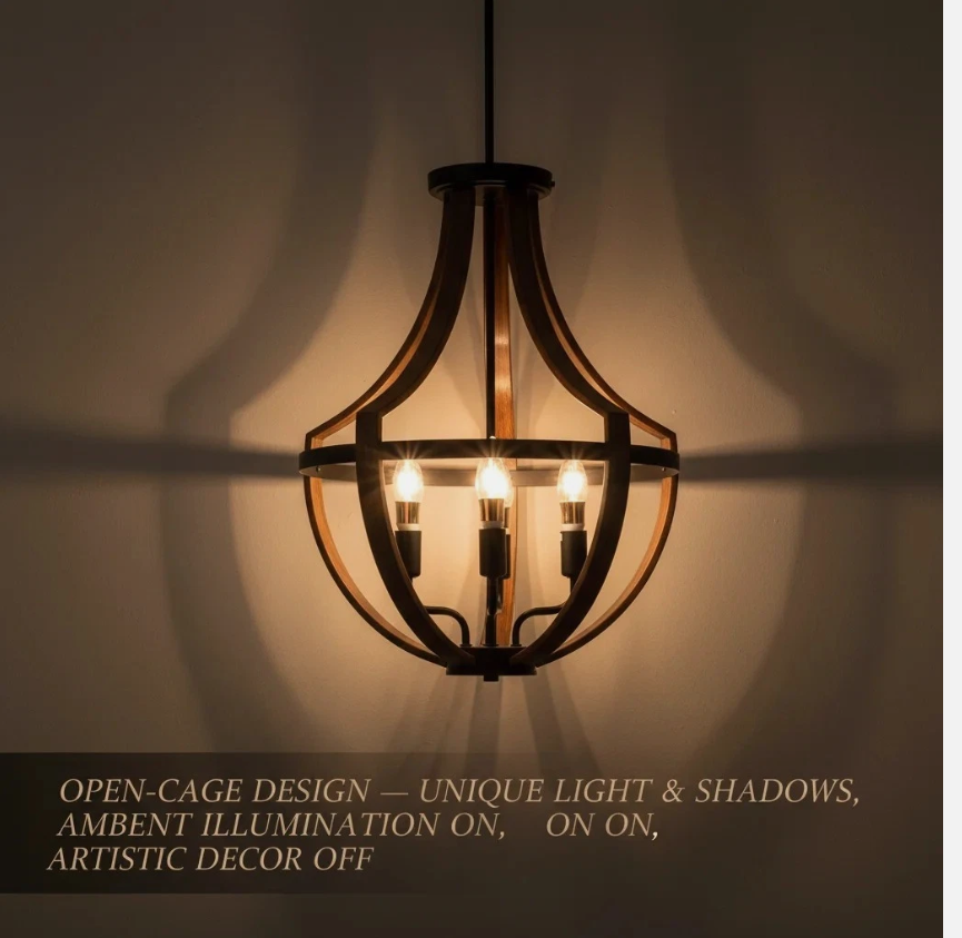 Farmhouse Wooden Chandelier Lighting Fixture Pendant Light Hanging Lamp