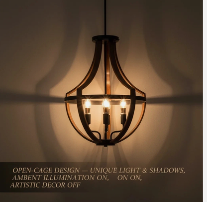 Farmhouse Wooden Chandelier Lighting Fixture Pendant Light Hanging Lamp