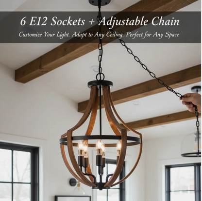 Farmhouse Wooden Chandelier Lighting Fixture Pendant Light Hanging Lamp