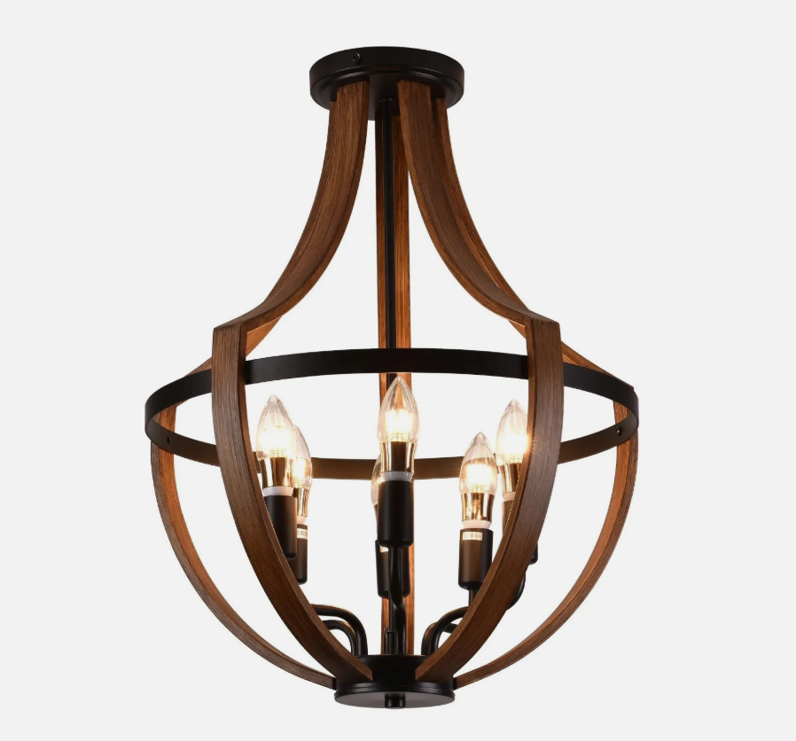 Farmhouse Wooden Chandelier Lighting Fixture Pendant Light Hanging Lamp