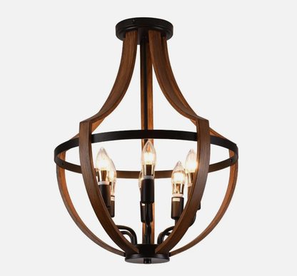 Farmhouse Wooden Chandelier Lighting Fixture Pendant Light Hanging Lamp