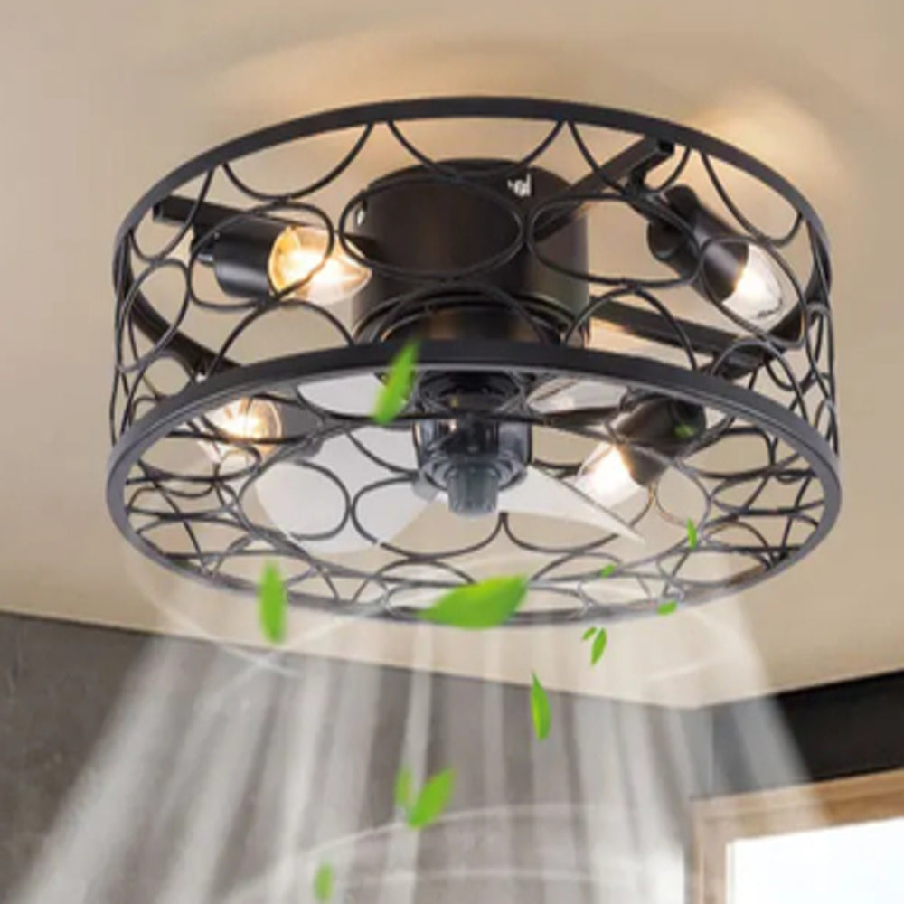 Industrial Farmhouse Ceiling Fan Light & Remote Caged Rustic Modern Enclosed Fan
