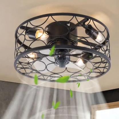 Industrial Farmhouse Ceiling Fan Light & Remote Caged Rustic Modern Enclosed Fan