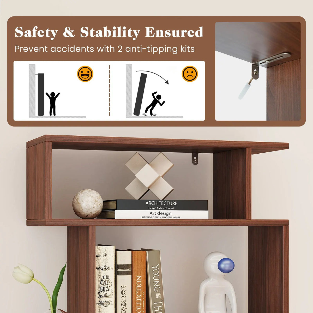 6 Tier Wooden Corner Bookshelf Bookcase Shelves Storage Rack Display Shelves