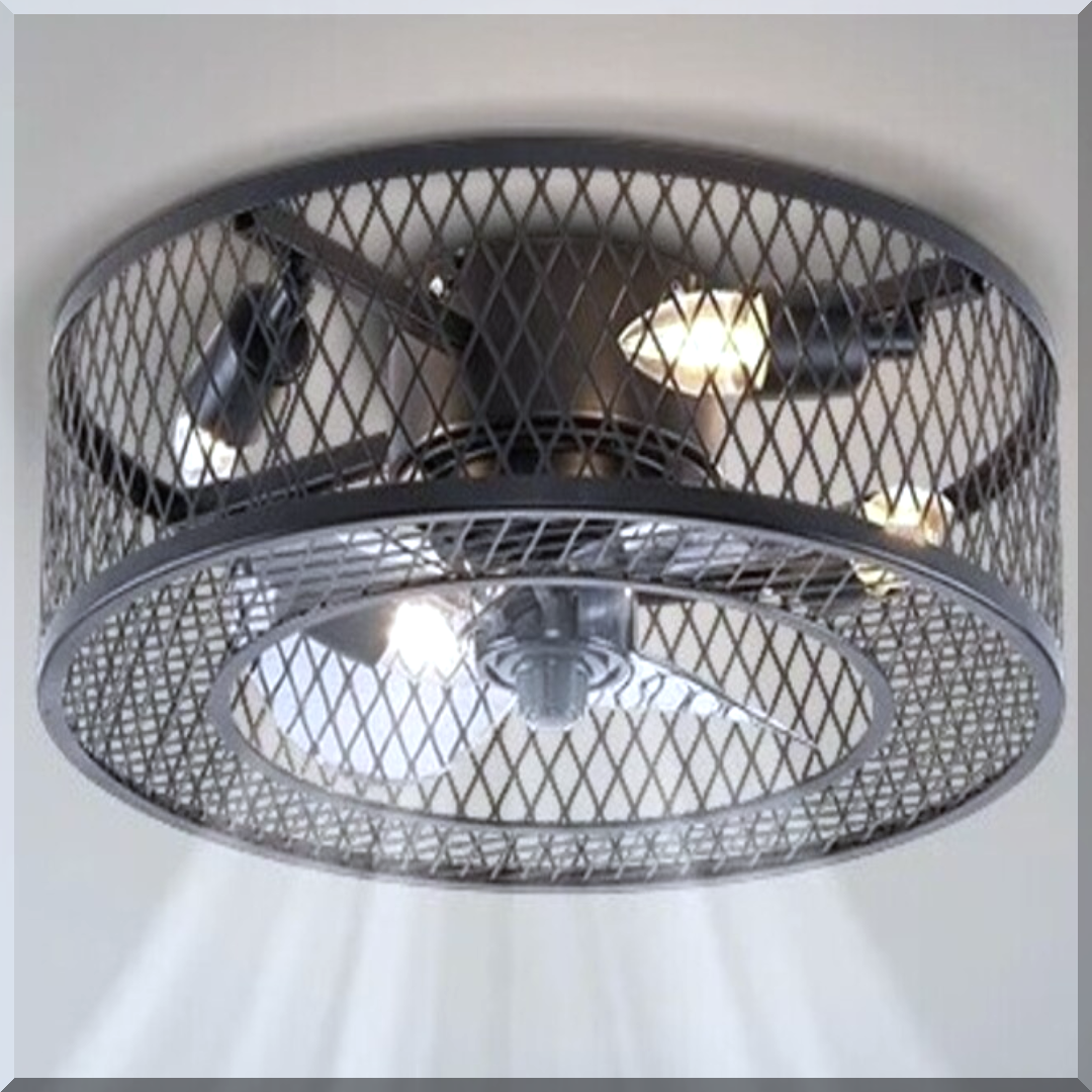 Farmhouse Industrial Caged Fan Pendant Light With Remote Control