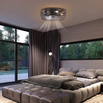 Farmhouse Industrial Caged Fan Pendant Light With Remote Control