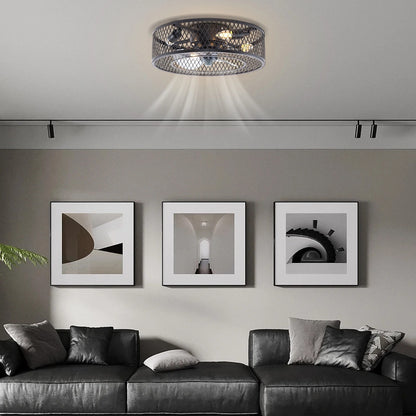 Farmhouse Industrial Caged Fan Pendant Light With Remote Control