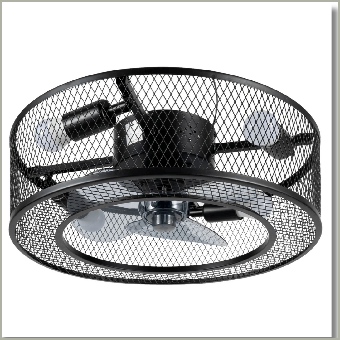 Farmhouse Industrial Caged Fan Pendant Light With Remote Control
