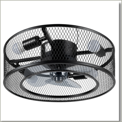 Farmhouse Industrial Caged Fan Pendant Light With Remote Control