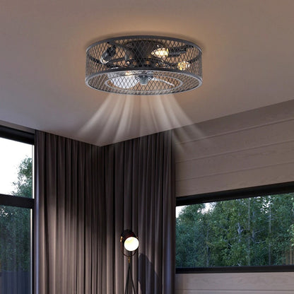 Farmhouse Industrial Caged Fan Pendant Light With Remote Control