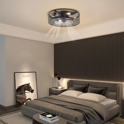 Farmhouse Industrial Caged Fan Pendant Light With Remote Control