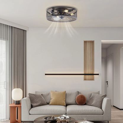 Farmhouse Industrial Caged Fan Pendant Light With Remote Control