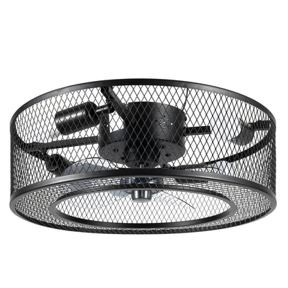 Farmhouse Industrial Caged Fan Pendant Light With Remote Control