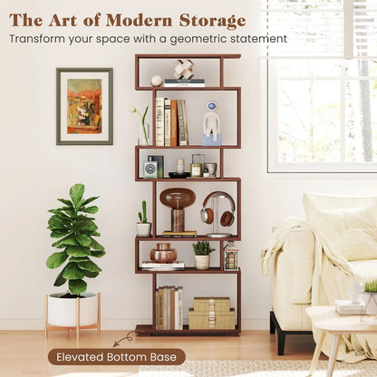 6 Tier Wooden Corner Bookshelf Bookcase Shelves Storage Rack Display Shelves