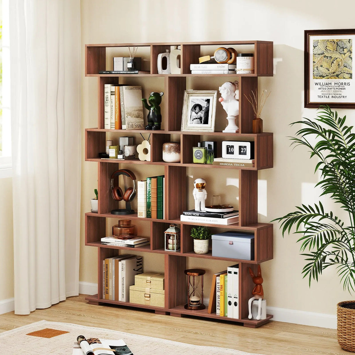 6 Tier Wooden Corner Bookshelf Bookcase Shelves Storage Rack Display Shelves
