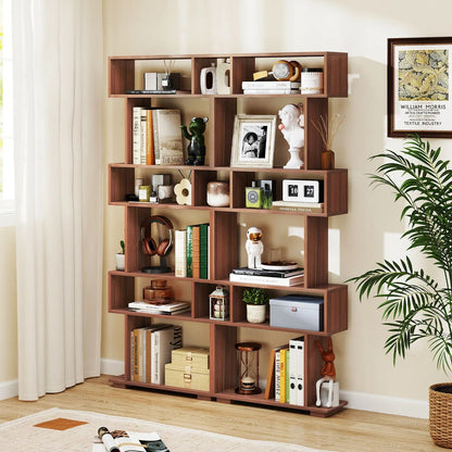 6 Tier Wooden Corner Bookshelf Bookcase Shelves Storage Rack Display Shelves