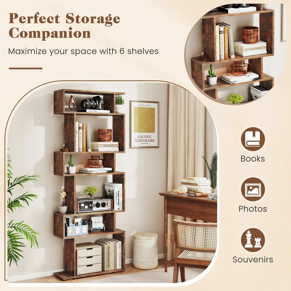 6 Tier Wooden Corner Bookshelf Bookcase Shelves Storage Rack Display Shelves